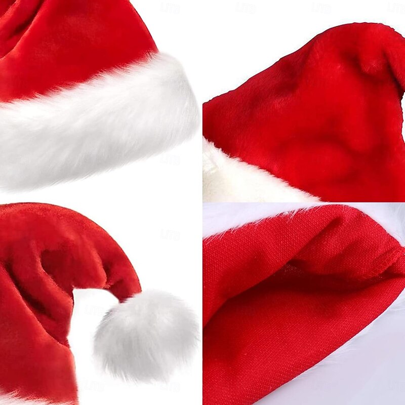 2 Pack Unisex Comfort Velvet Christmas Hats Classic Red Santa Hats for Kids, Teenagers & Adults - Thicken Extra for Christmas & New Year Festive Holiday Party Supplies3