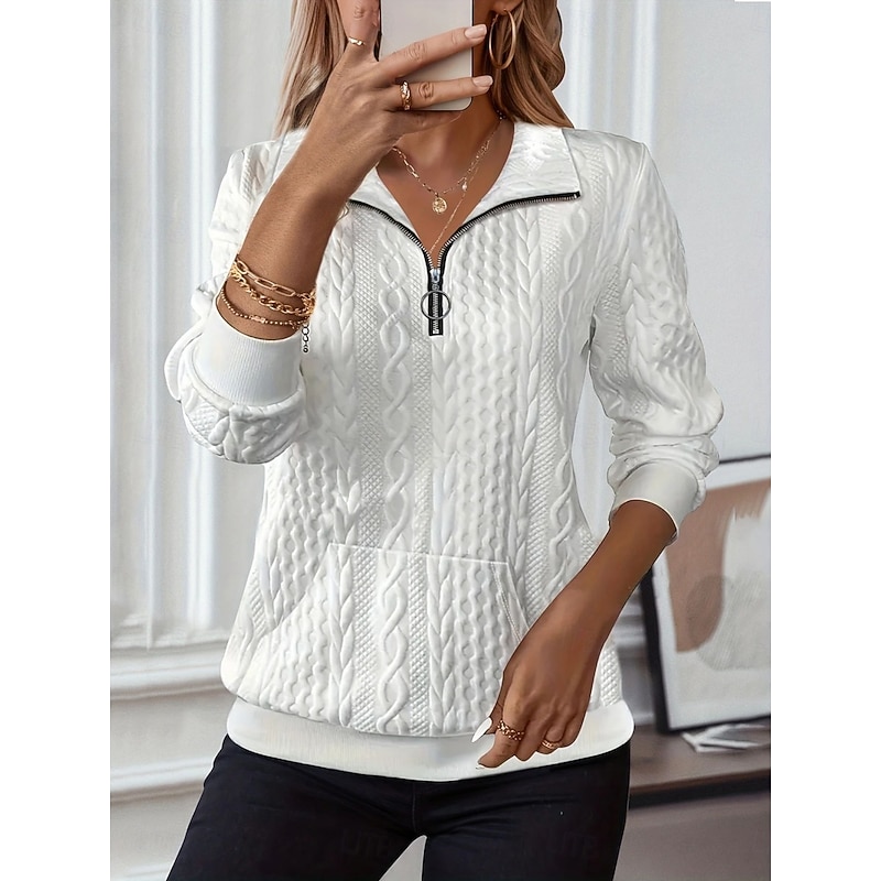 Women's Blouse Solid Color Tropical Stylish Casual Long Sleeve Shirt Collar Regular Tops Daily Zipper Pocket White Pink Blue Purple Spring Fall Winter