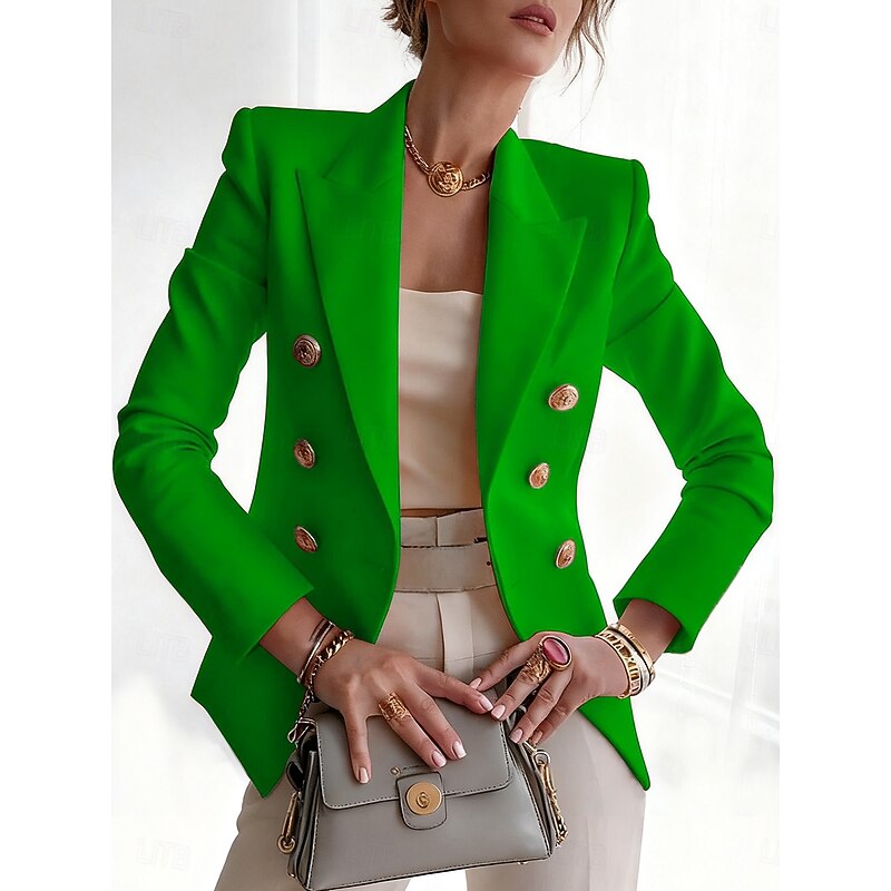 Women's Blazer Comfortable Breathable Print Fashion Casual Plain Office / Career Double Breasted Regular Notch Lapel Regular Fit Long Sleeve Outerwear Black Red Blue Fall Winter3