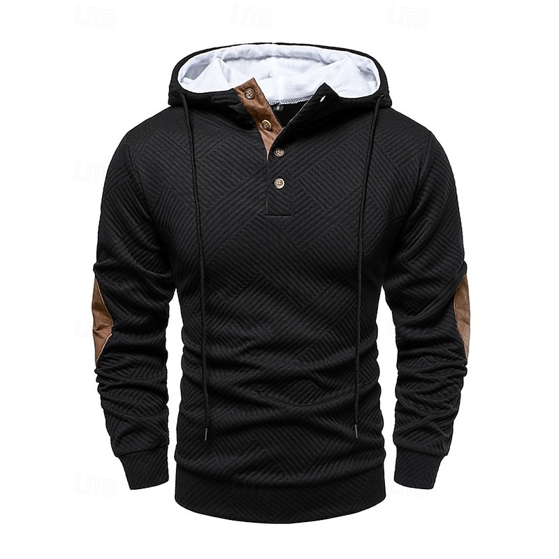 Men's Hoodie Button Up Hoodie Apricot Black White Navy Blue Dark Gray Hooded Color Block Jacquard Drawstring Sports & Outdoor Daily Holiday Polyester Streetwear Basic Casual Spring Fall Clothing2