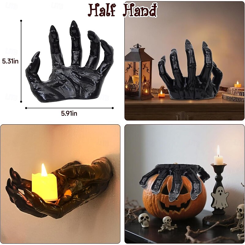 3 Pack Halloween Wall Mounted Creepy Reaching Hands with Lighted Candles for Gothic Wall Decorations Decorations Indoor Gothic Decor3