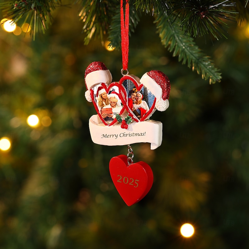 Personalized Christmas Tree Resin Ornament with Custom Two Photos, Heart-Shaped Holiday Hanging Decoration, Unique Keepsake for Home Décor and Gift2
