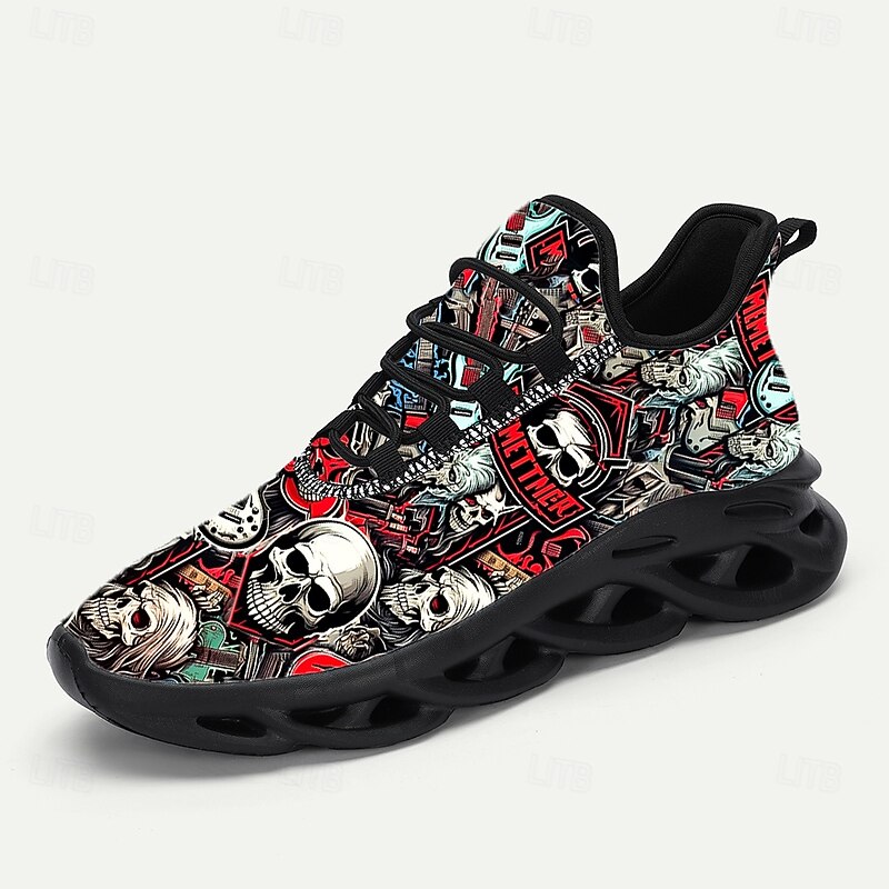 Men's Halloween Skull Print Running Sneakers – Spooky Horror Graphic Athletic Shoes for Party, Costume Events and Festival Streetwear4