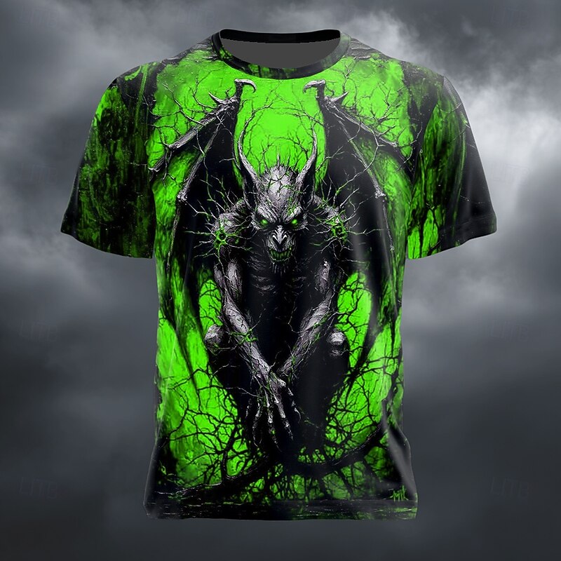 Halloween Men's Optical Illusion 3D Devil T Shirt Short Sleeve T shirt 3D Print Crew Neck Shirt Exaggerated Designer Horror Party Street Holiday Lake Blue Red Purple Summer Spring All Seasons4