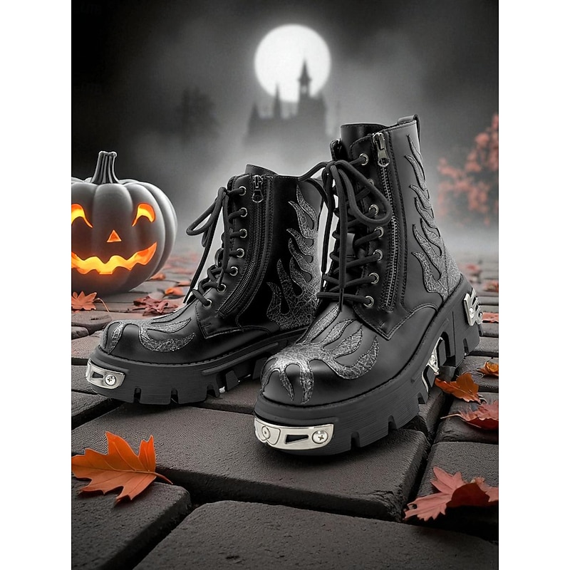 Women's Gothic Platform Sneakers with Metal Detailing - Punk Style Chunky Lace-Up Shoes for Halloween Party Fashion2