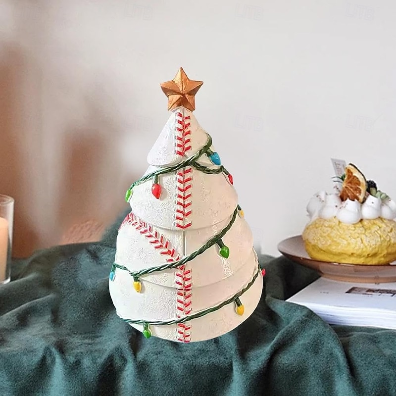 Football Christmas Tree Decor Mini Sports Theme Christmas Trees Decorative Table Decorations Figurine with Star Topper Unique Gifts for Ball Sports Enthusiasts3