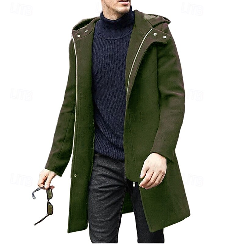 Men's Trench Coat Hoodied Jacket Trench Coat Casual Fall Winter Polyester Outerwear Clothing Apparel Classic Modern Plain Basic Hooded Zipper3