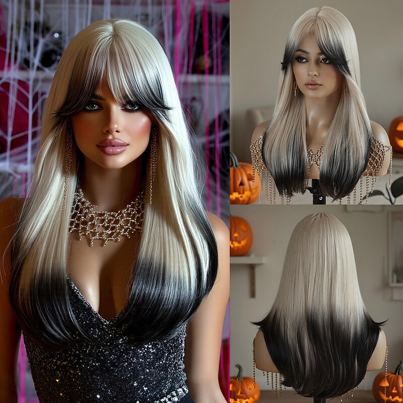 Synthetic Wig Straight Natural Straight Middle Part Neat Bang Wig 22 inch Light golden Synthetic Hair 22 inch Women's Soft Comfy Blonde