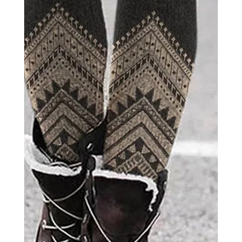 Women's Pants Trousers Leggings Cozy Leggings Ethnic Style Casual Full Length High Waist Geometic Elastic Waist Print Breathability Comfortable Stretchy Vacation Street Daily Wear Coffee Summer3