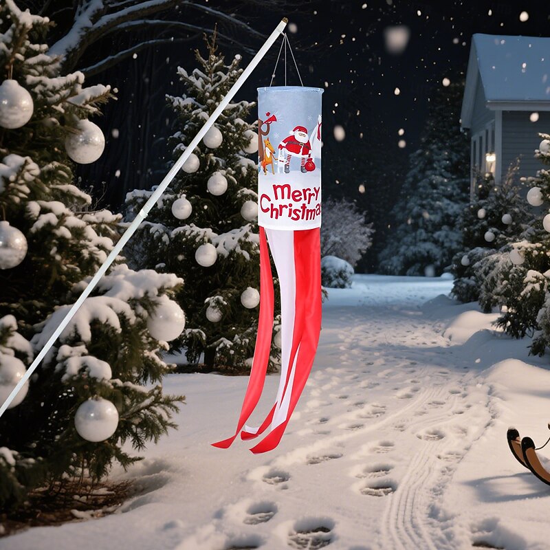 Christmas Windsock Flag, Holiday Store Window Decoration, Santa Claus Pattern, Festive Atmosphere Banner2