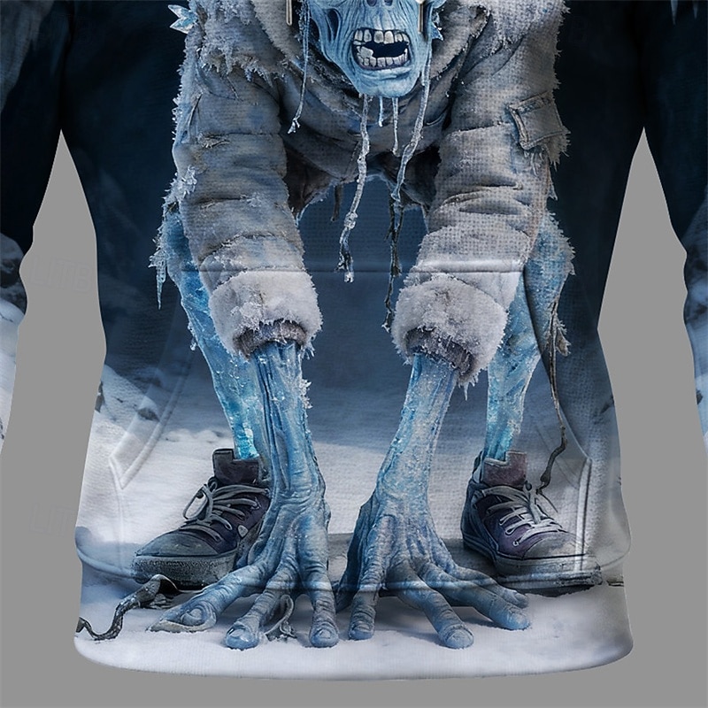 Halloween Men's Monster Hoodie Fashion Daily Hooded Vacation Party Streetwear Blue Drawstring Printing Fall Winter Designer3