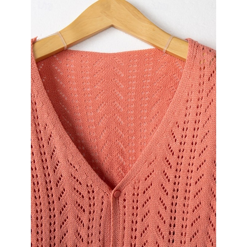 Women's Sweater Casual Soft Pure Color Ribbed V Neck Buttons Knitted Long Sleeve Regular Tops Knit Outdoor Daily Weekend Black Pink Fall Winter4