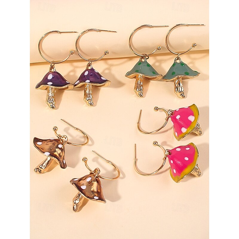 Women's Alloy Mushroom Drop Earrings, Colorful Enamel Dangle Hoop Jewelry, Cute Boho Statement Earrings for Parties, Festivals and Everyday Wear4