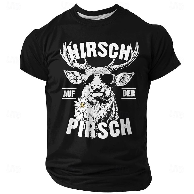 Men's Funny Slang German Deer T Shirt Short Sleeve T shirt 3D Print Crew Neck Shirt Fashion Daily Street Daily Black Red Blue Summer Spring Clothing Apparel S M L XL XXL XXXL4