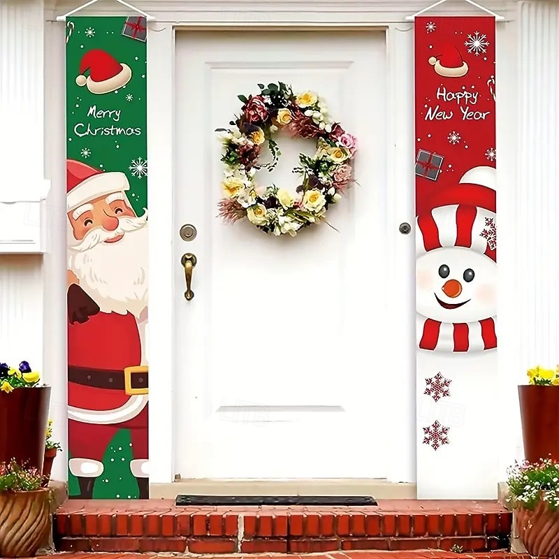 Christmas Party Hanging Banner, Santa Claus Decoration Flag, Holiday Photo Prop, Festive Door and Wall Decor for Xmas Celebration