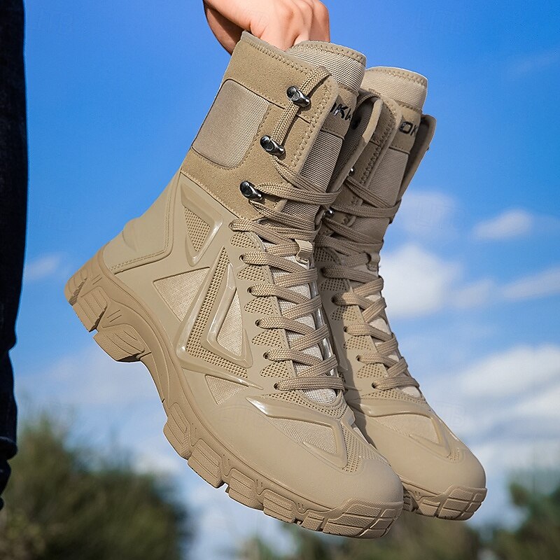 Men's Tactical Combat Boots in Khaki with High Ankle Support, Anti-Slip Sole Outdoor Military Boots for Hiking, Work and Survival Training4