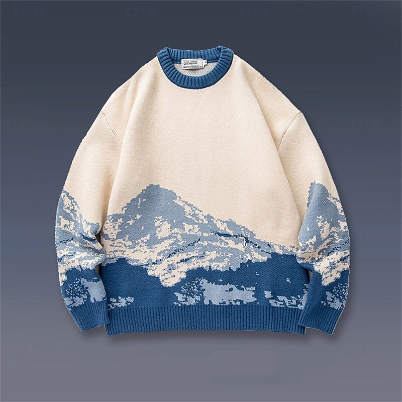 Men's Sweatshirt Blue Brown Crew Neck Scenery Graphic Prints Print Knit-texture Sports & Outdoor Daily Holiday Polyester Streetwear Basic Casual Fall Winter Clothing Apparel Hoodies Sweatshirts4