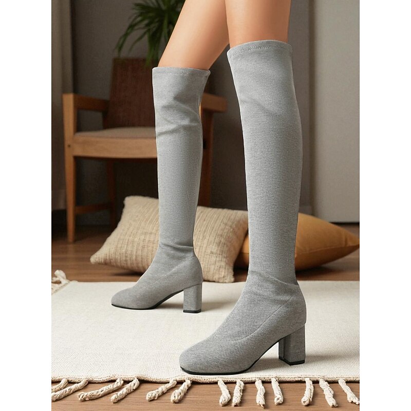 Women's Green Stretch Fabric Over the Knee Boots – Block Heel Thigh High Shoes, Vibrant Fashion Style for Holiday Parties, Cosplay, Festivals and Street Style3