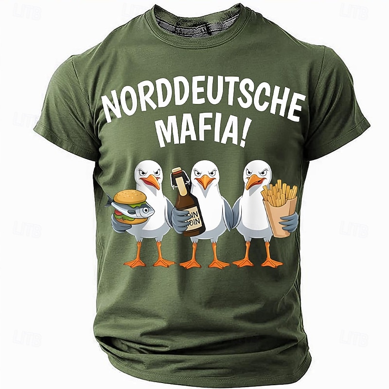 Men's Funny Slang German Seagull T Shirt Short Sleeve T shirt 3D Print Crew Neck Shirt Fashion Daily Street Daily Black Red Blue Summer Spring Clothing Apparel S M L XL XXL XXXL3