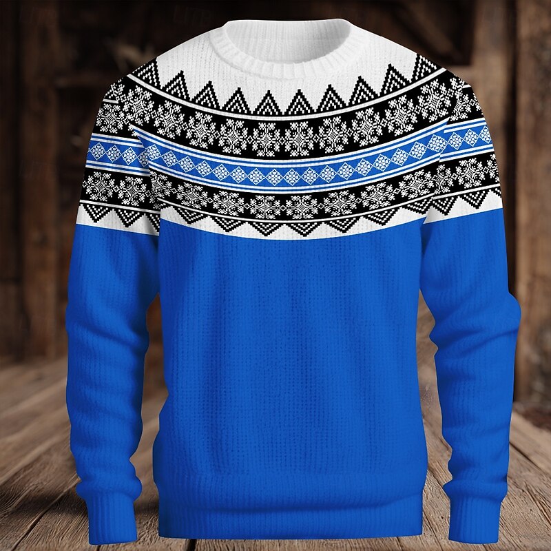 Christmas Men's Fair isle Sweater Pullover Sweater Jumper Knitwear Crewneck Casual Vacation Daily 3D Print Keep Warm Long Sleeve Spring Fall Winter Red Blue Brown2