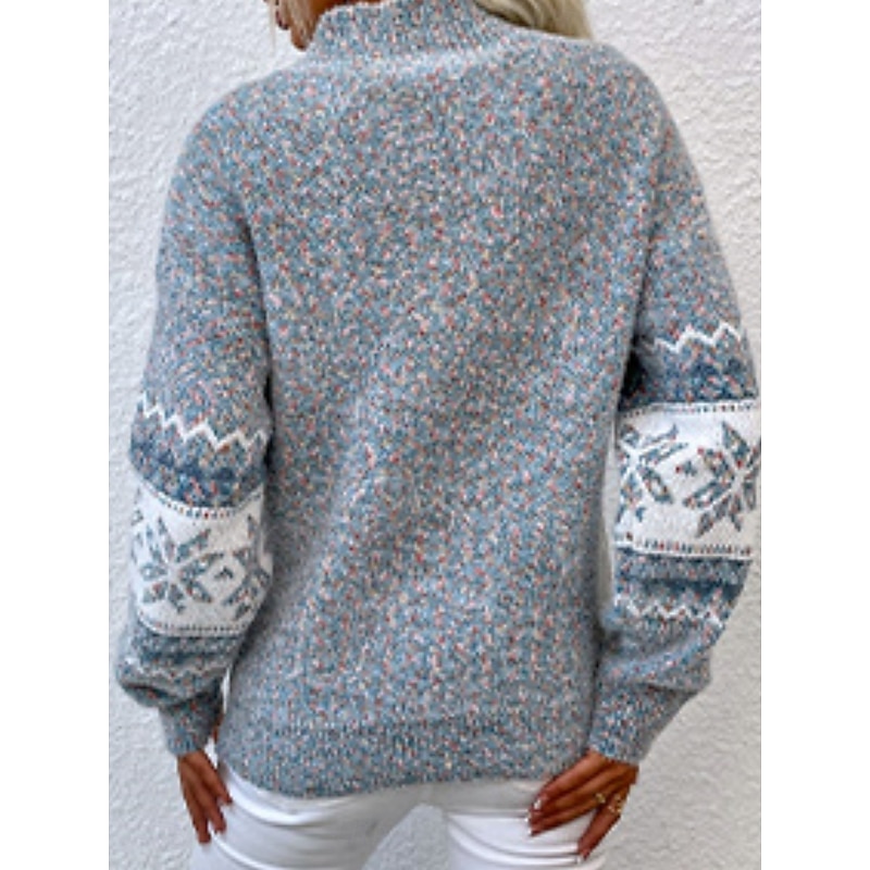 Women's Sweater Casual Soft Snowflakes Ribbed Crew Neck Knitted Long Sleeve Regular Tops Knit Outdoor Daily Weekend Pink Blue Fall Winter2