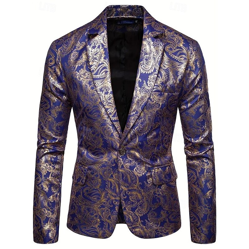 Men's Blazer Jacket Notch Collar Party Floral Printing Blazer Black Red Royal Blue Slim Fit Tailored Fit Single Breasted One-button2