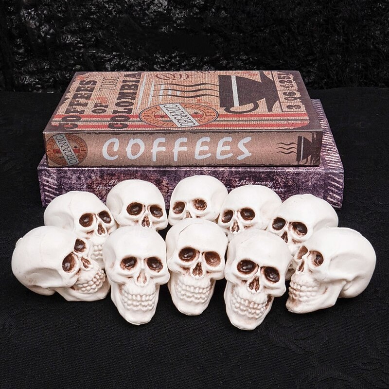 10pcs Spooky Skull Ghost Head Ornaments - Plastic Halloween & Christmas Seasonal Decor Net Pocket Design Indoor/Outdoor Haunted House Embellishments No Electricity Needed3