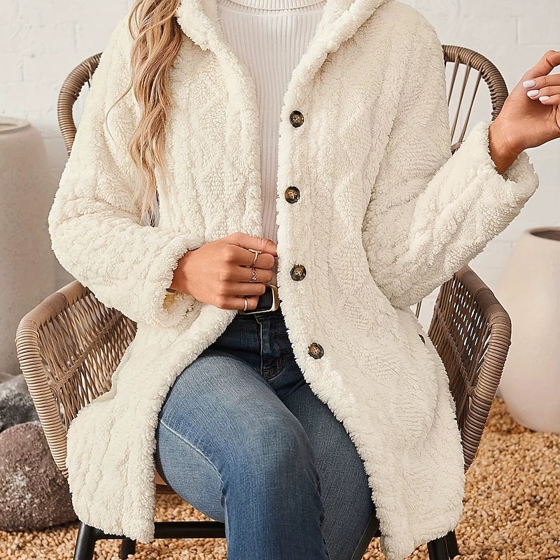 Women's Sherpa Jacket Comfortable Breathable Buttons Casual Plain Vacation Street Casual Daily Wear Single Breasted Long Hooded Regular Fit Long Sleeve Outerwear Black Pink Blue Spring Fall