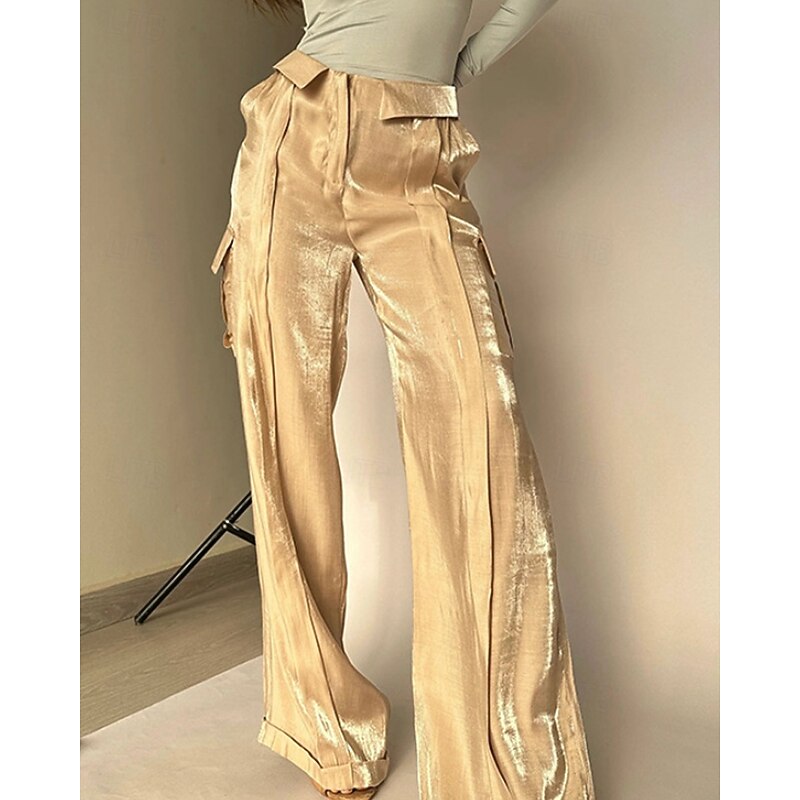 Women's Culottes Wide Leg Fashion Streetwear Full Length Medium Waist Plain Zipper Comfortable Micro-elastic Party Street Party & Evening Violet Golden White Pink Spring Fall Regular Fit