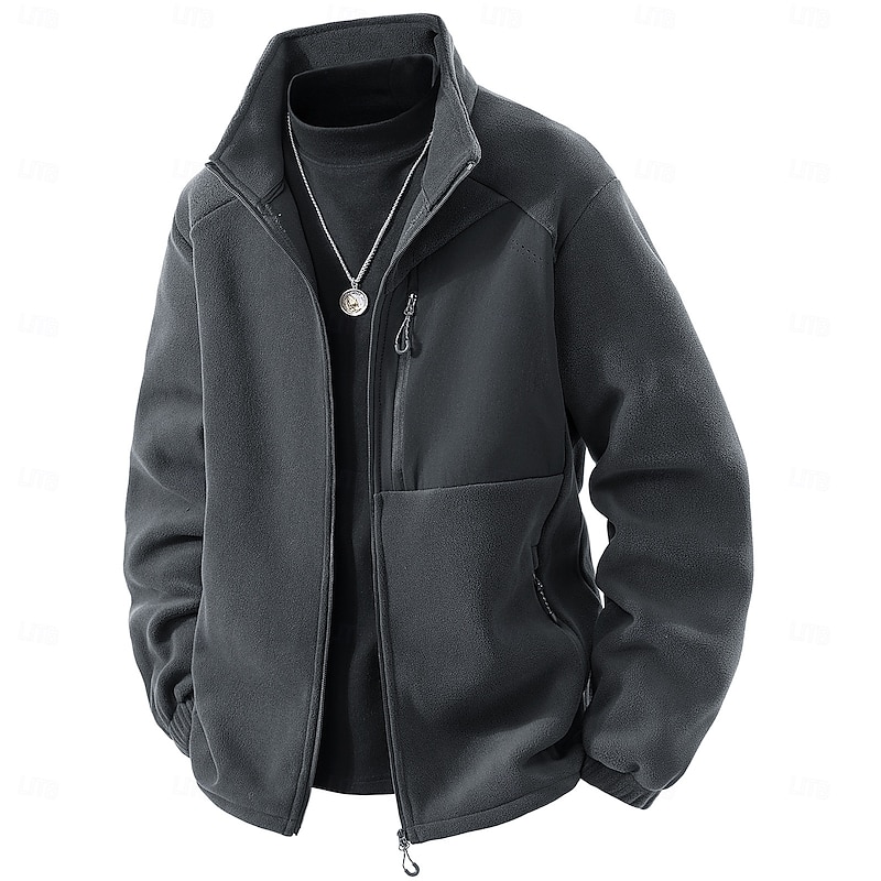 Men's Outdoor Jacket Fleece Jacket Formal Outdoor Windbreaker Pocket Color Block Fall Winter Solid Color Active Neutral High Neck Regular Dark Gray Black Navy Blue Dark Green Coffee Jacket4