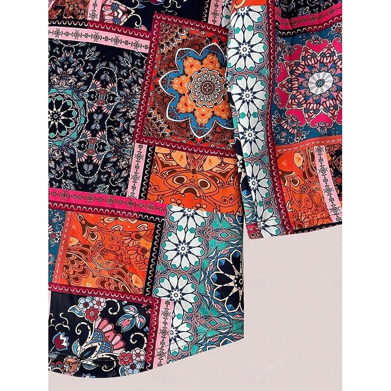 Women's Sherpa Jacket Casual Jacket Comfortable Breathable Print Casual Geometric Vacation Street Casual Daily Wear Open Front Long Hooded Regular Fit Long Sleeve Outerwear Orange Spring Fall4