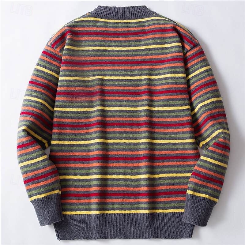 Men's Horizontal Stripes Pullover Sweater Jumper Knitwear Crewneck Casual Vacation Home Street 3D Print Knitting Keep Warm Long Sleeve Spring Fall Winter Red2