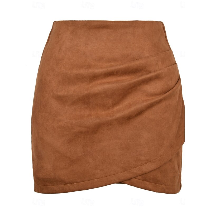 Women's Skirt A Line Elegant Fashion Mini High Waist Skirts Plain Micro-elastic Street Date Black Pink Khaki Gray Spring Suede3