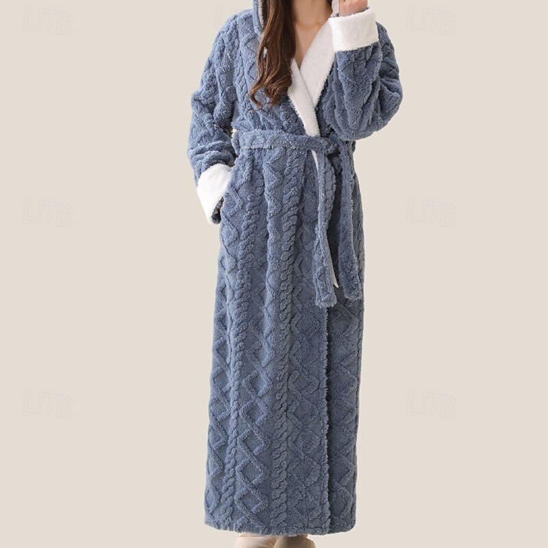 Women's Pajamas Robe Fashion Pure Color Pocket Vacation Home Daily Long Sleeve Hoodie Pink Blue Purple Green Gray Fall Winter Tailored Fit2
