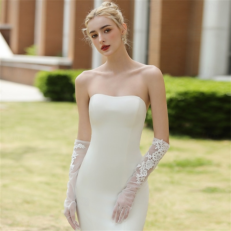 Tulle Elbow Length Glove Elegant / Party / Evening / Stylish With Pure Color Wedding / Party Glove2