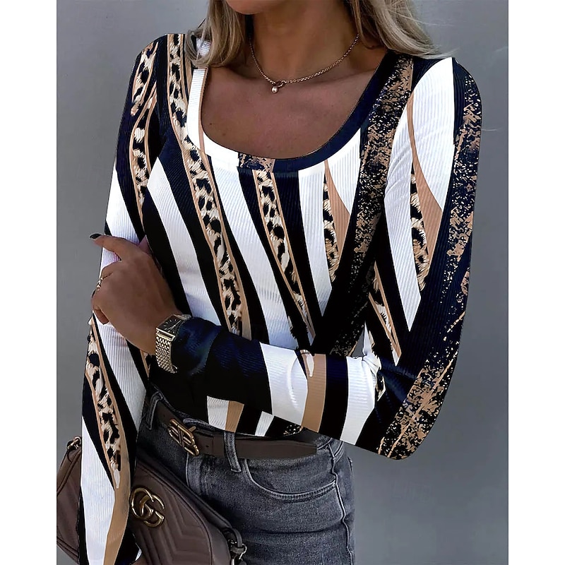 Women's Tunic Graphic Leopard Abstract Vintage Fashion Stylish Long Sleeve Square Neck Regular Tops Daily Print Blue Purple Green Khaki Spring Fall