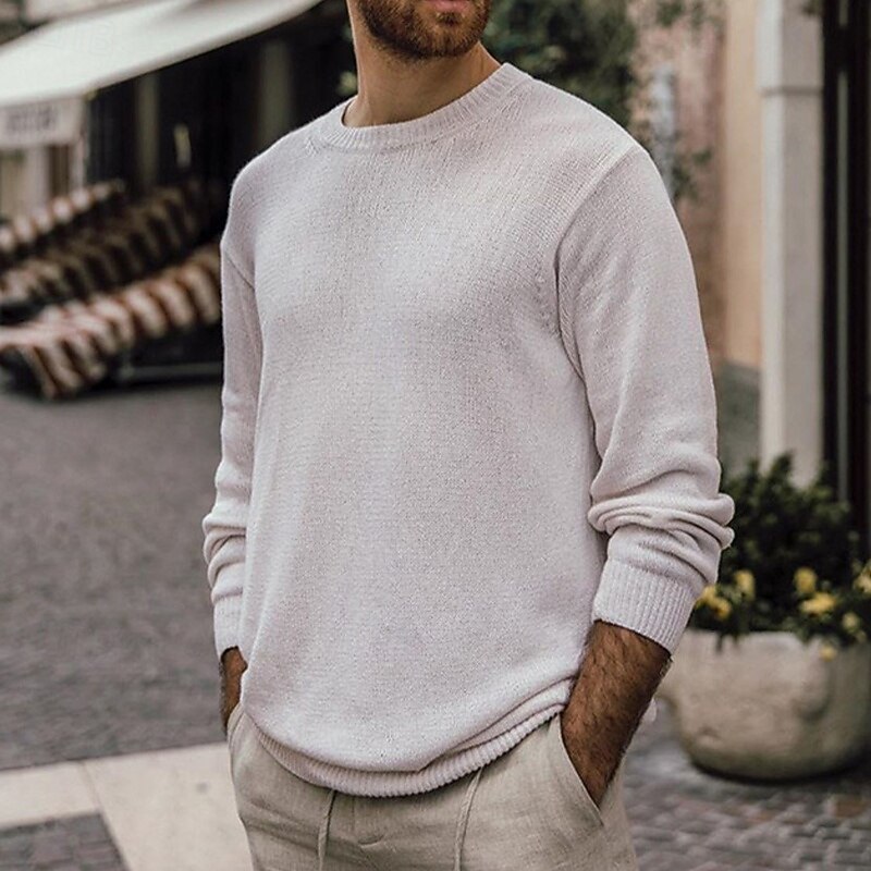 Men's Sweater Pullover Sweater Jumper Ribbed Knit Regular Tops Knitted Slim Fit Plain Crew Neck Knitwear Contemporary Casual Daily Wear Clothing Apparel Fall Black Yellow S M L3