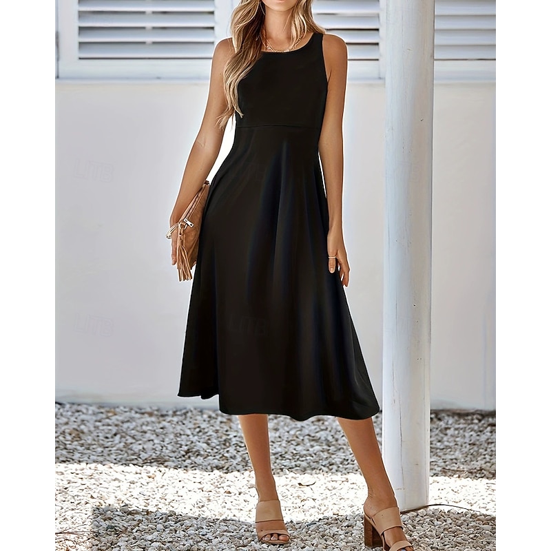 Women's Midi Dress Black Dress Casual Dress Elegant Fashion Modern Outdoor Daily Going out Regular Fit Plain Sleeveless Crew Neck Black Pink Army Green Red Summer Spring Winter Autumn