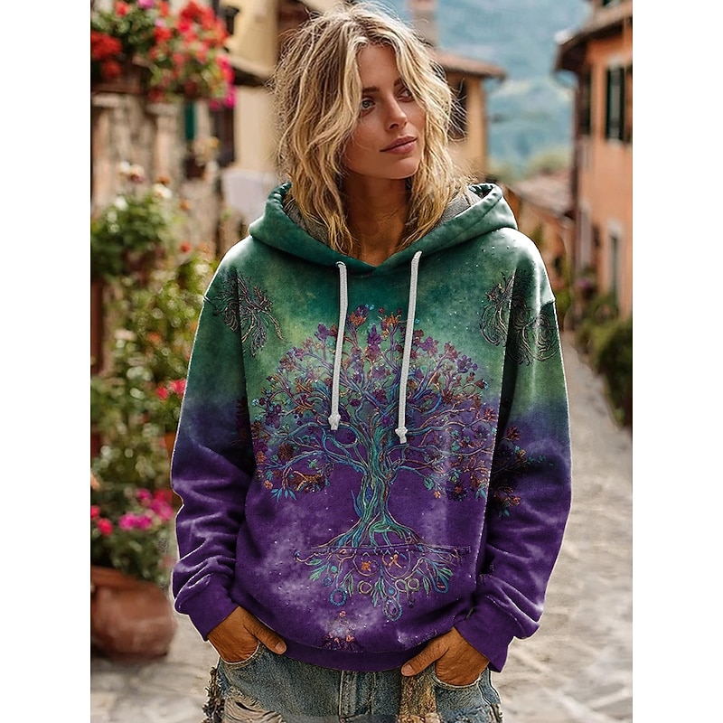 Women's 3D Print Vintage Boho Hoodie Patchwork Hoodie Sweatshirt Floral Pullover Sweatshirt  Elegant Warm Vintage Long Sleeve Hooded  Street Dailywear Casual Patchwork Print Yellow Spring Fall Winter4