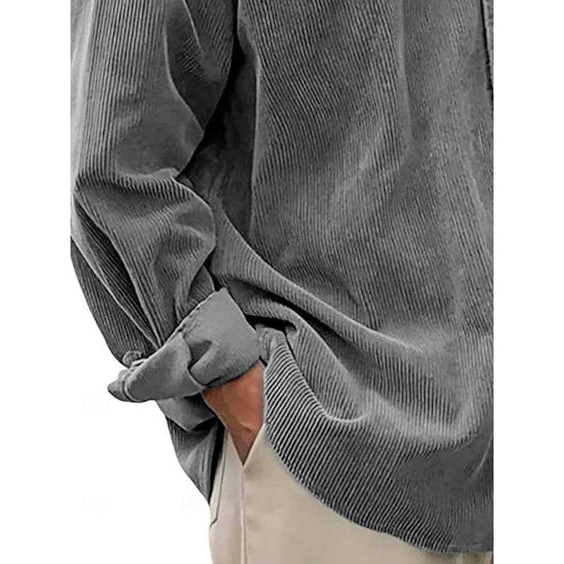 Men's Shirt Casual Shirt Corduroy Shirt Button Up Shirt Black White Navy Blue Blue Purple Long Sleeve Turndown Outdoor Street Clothing Apparel Vintage Casual4
