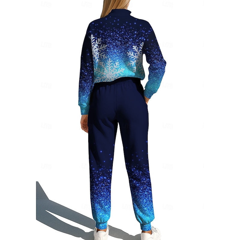 Christmas Women's Sweatshirt Tracksuit Sweatsuit Drawstring Zipper Color Gradient Jacket and Sweatpants Athletic Clothing Set Spring Dark Navy Casual Workout Outdoor Soft Baggy Long Sleeve Sport2