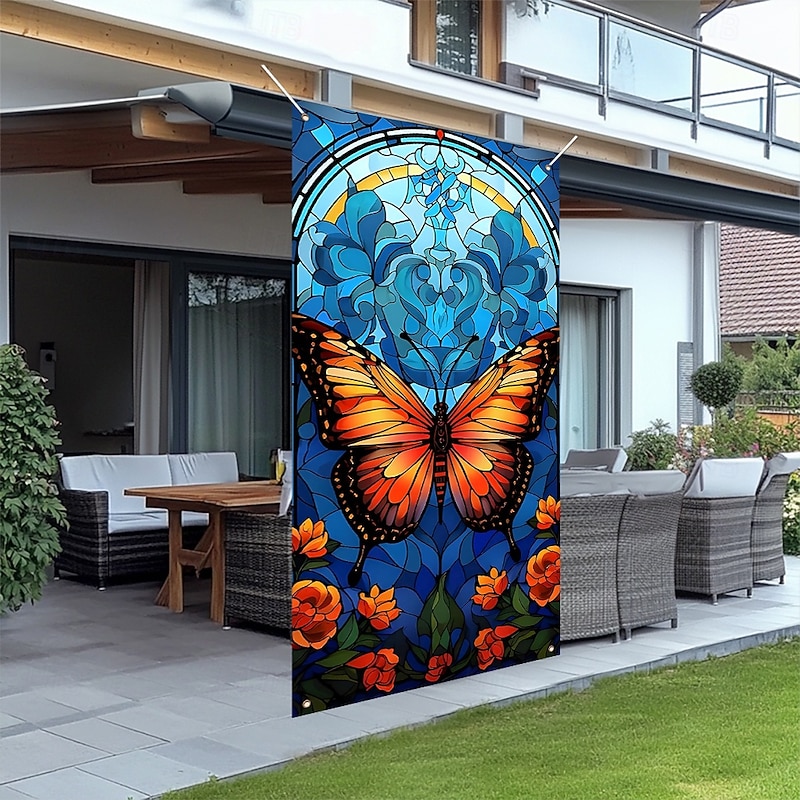 Posters Door Cover Outdoor Banners Butterfly Stained Glass Aesthetic Mystic Bedroom Living Room Dorm College Dorm Guys Man Cave Frat Bedroom Home Decor