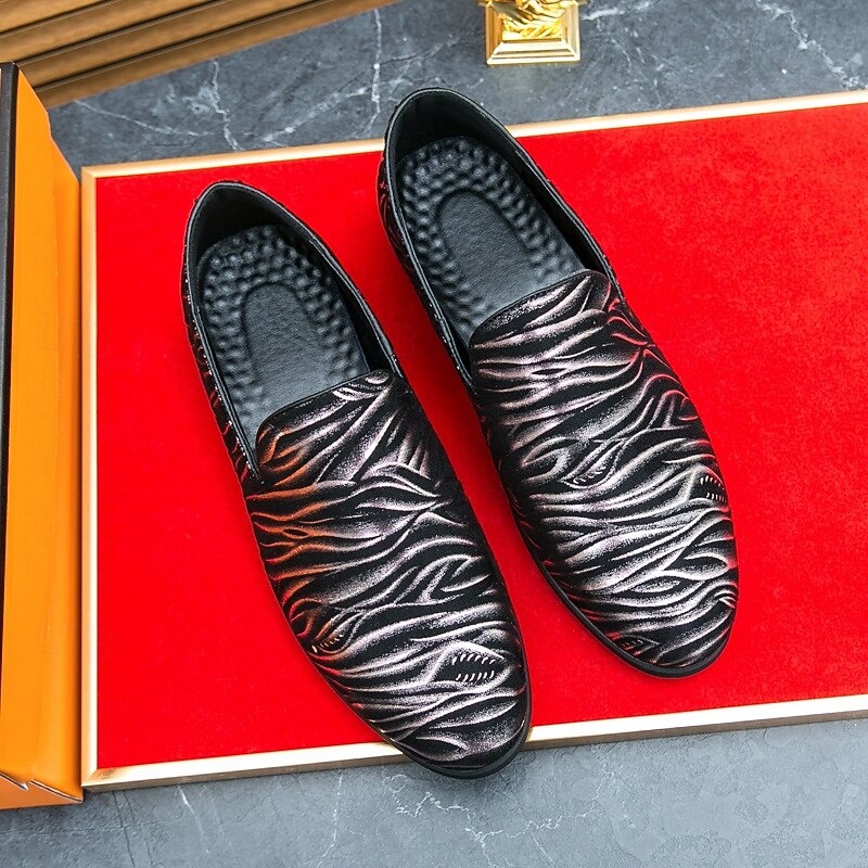 Men's Black and Silver Zebra Print Loafers – Bold Fashion Slip-On Party Shoes for Nightlife, Stage Performance and Clubwear4