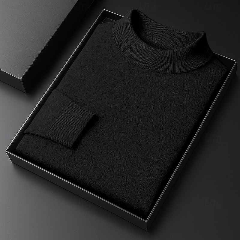 Men's Sweater Pullover Sweater Jumper Ribbed Knit Regular Tops Knitted Slim Fit Plain High Neck Knitwear Contemporary Casual Daily Wear Clothing Apparel Spring Fall Black White M L XL3