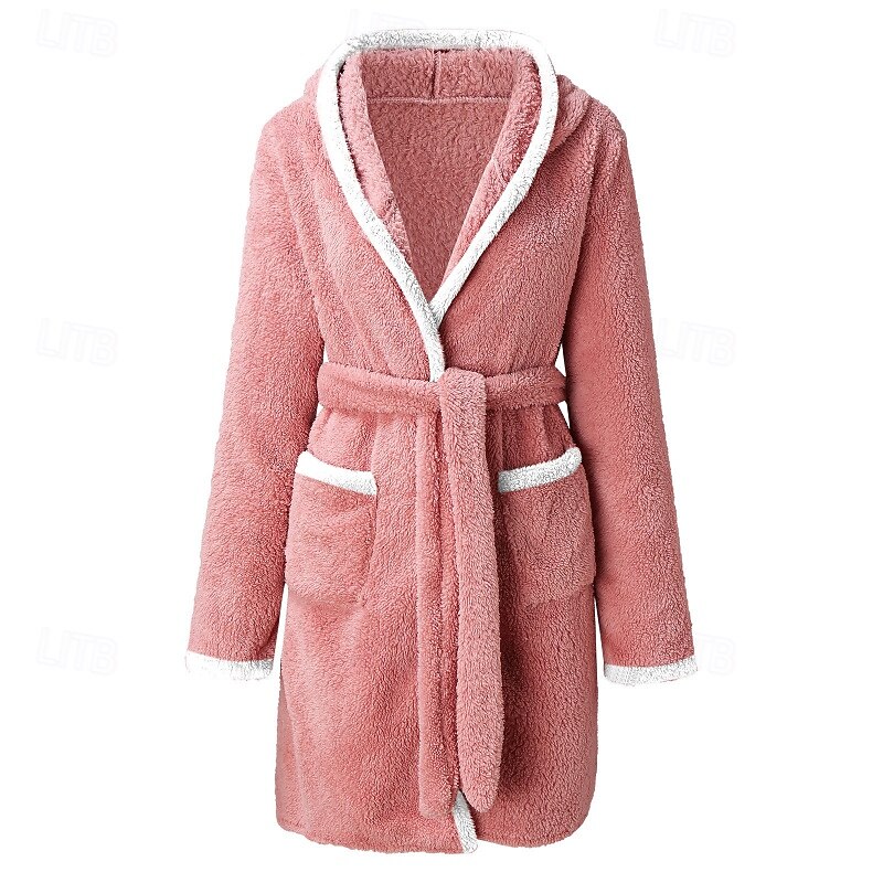 Women's Pajamas Robe Basic Casual Patchwork Pocket Vacation Home Bed Long Sleeve Lapel Black Pink Purple Gray Light Blue Fall Winter Regular Fit3