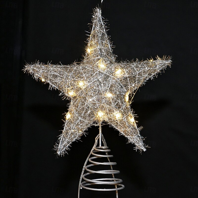 Christmas Tree Top Star, LED Iron Five-Pointed Star Light, Hanging Ornament Decoration, Holiday Tree Topper, Festive Xmas Party Home Decor Gift2