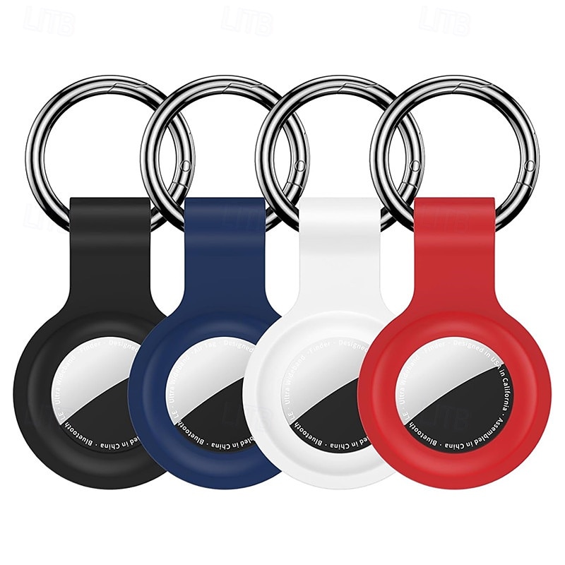 4 Pack Compatible with Apple AirTag Holder Case Keychain Silicone Key Chain Ring Cases Cover Tags GPS Tracker Item Tag Finders Accessories for Bags Luggages For Apple AirTag