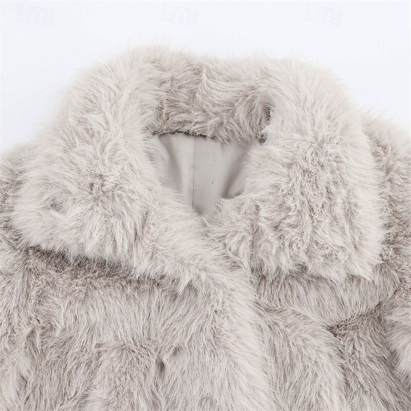 Women's Faux Fur Coat Warm Comfortable Buttons Furs & Leathers Casual Plain Vacation Street Casual Daily Wear Short Regular Turndown Regular Fit Long Sleeve Outerwear White Wine Gray Fall Winter3