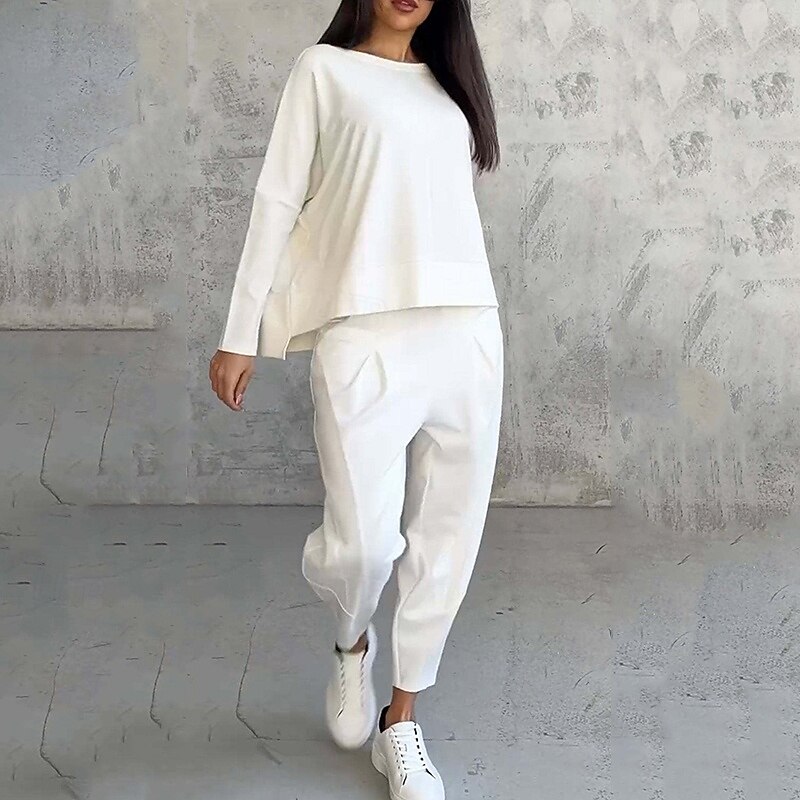 Women's Pullover Sweatsuit Sets 2 Piece Tracksuit Lounge Outfits  with Pocket Solid Colored Clothing Suit Fall Black White Gym Running Fitness Lightweight Breathable Long Sleeve Sport Activewear4