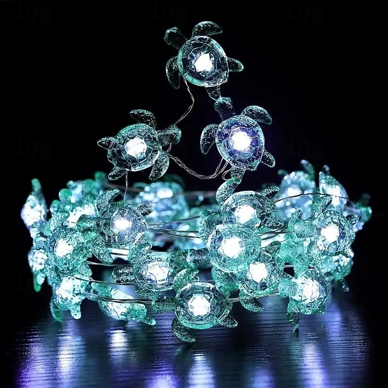 Ocean Theme LED String Lights 2m 20LEDs Battery Powered Blue Starfish Green Turtle Decor Light String for Christmas Birthday Party Wedding Home Bedroom Study Holiday Decoration2